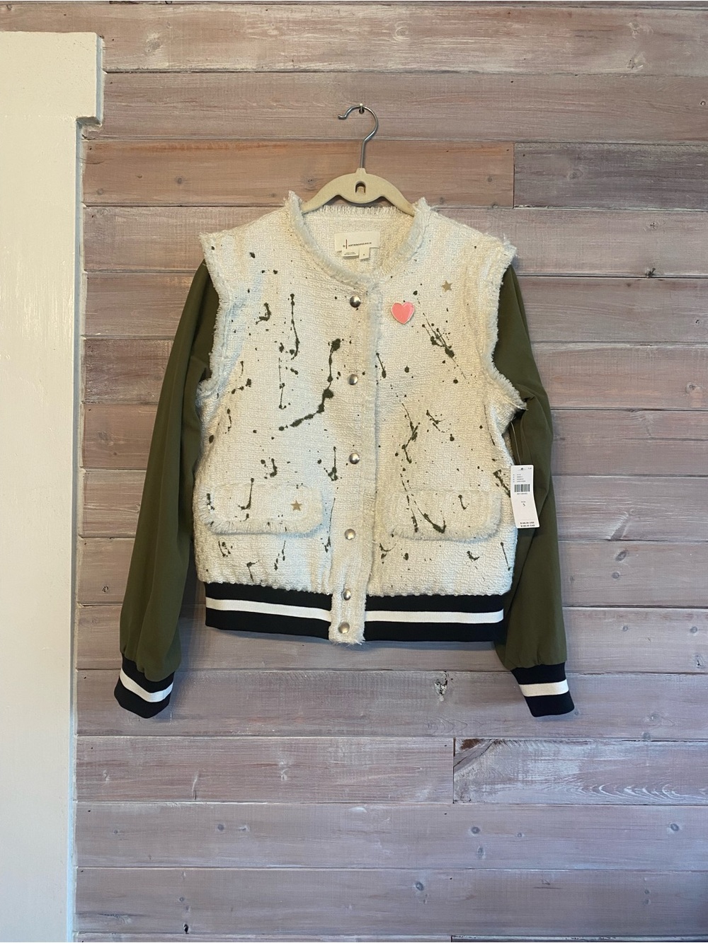 Anthropologie paint splatter jacket white green size small nwt